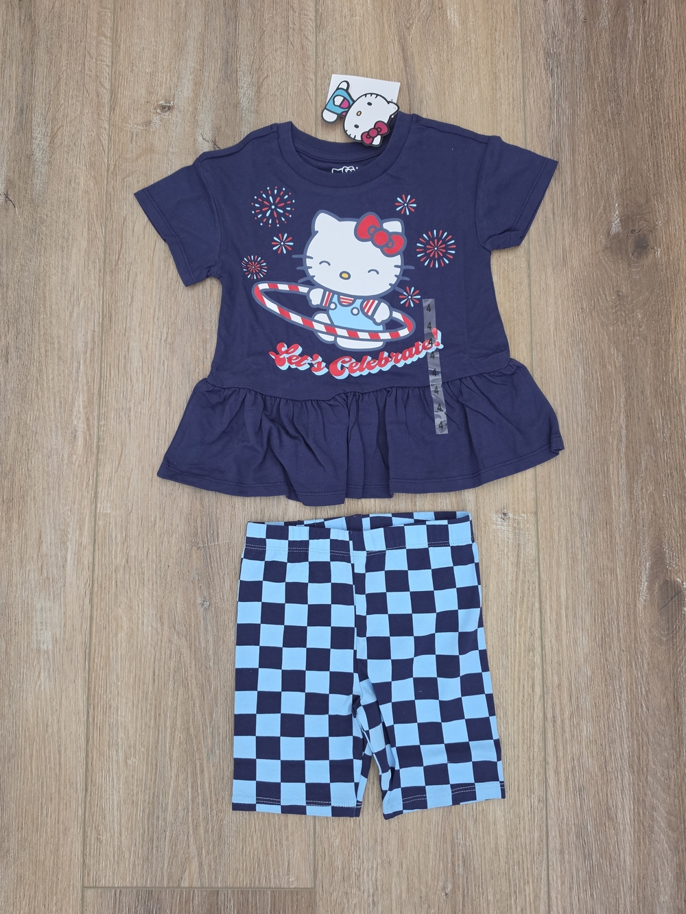 NWT Hello Kitty 'Let's Celebrate' Peplum Top & Biker Shorts Set - Girls Size 4